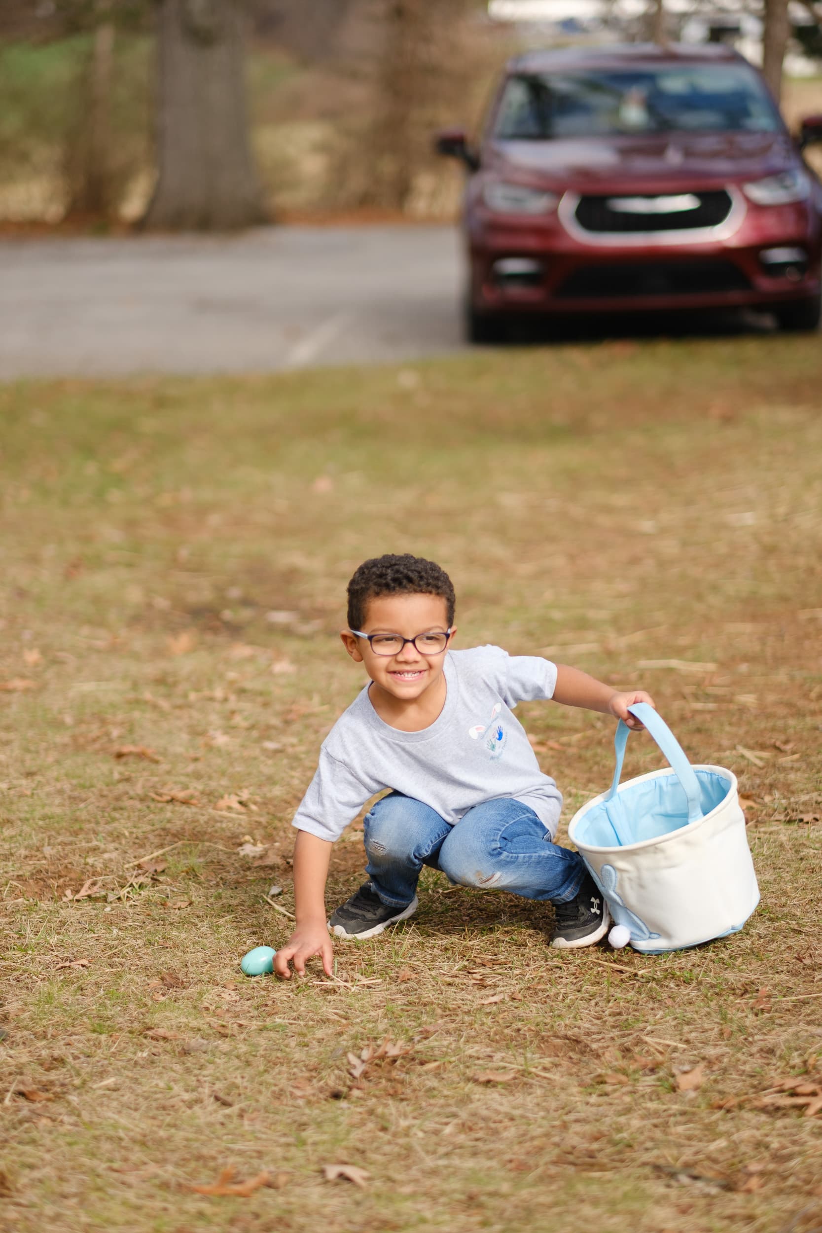 Julius hunting Easter eggs